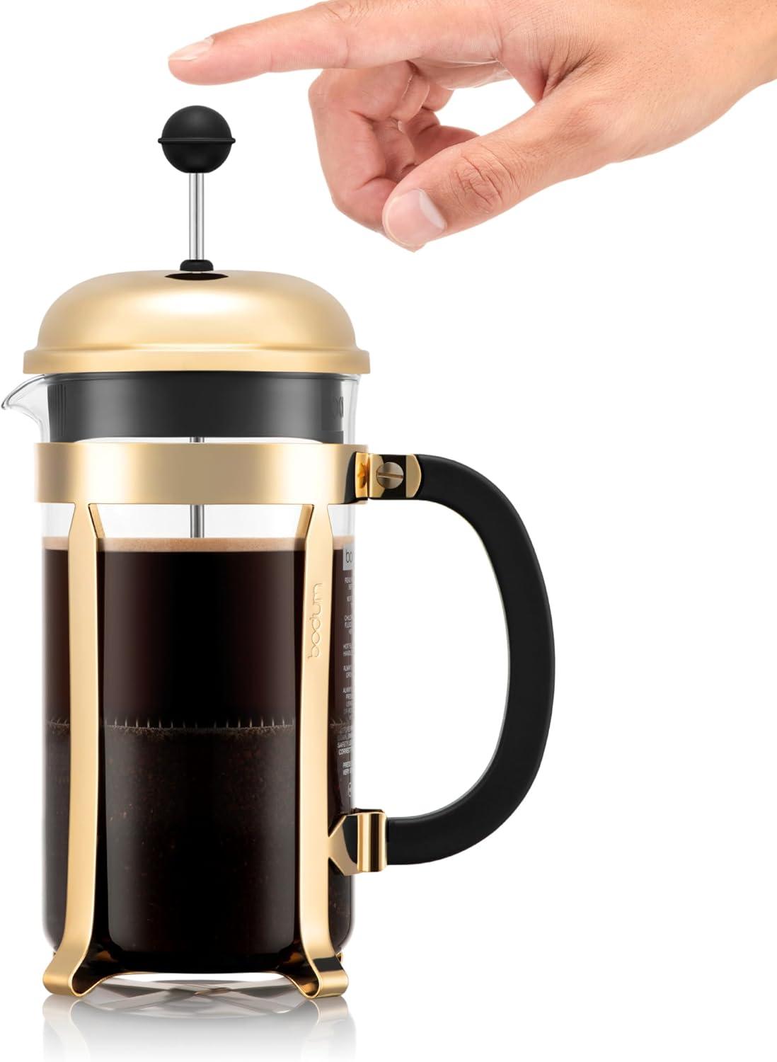 imageBodum 34oz Chambord French Press Coffee Maker HighHeat Borosilicate Glass Stainless Steel Copper Made in PortugalGold