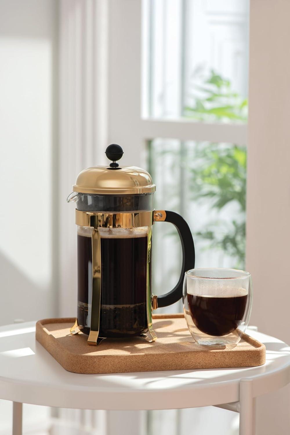 imageBodum 34oz Chambord French Press Coffee Maker HighHeat Borosilicate Glass Stainless Steel Copper Made in PortugalGold