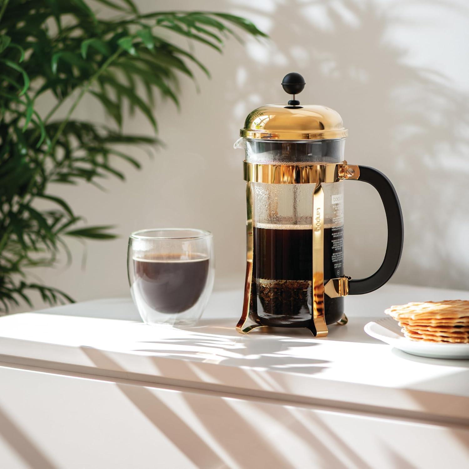 imageBodum 34oz Chambord French Press Coffee Maker HighHeat Borosilicate Glass Stainless Steel Copper Made in PortugalGold