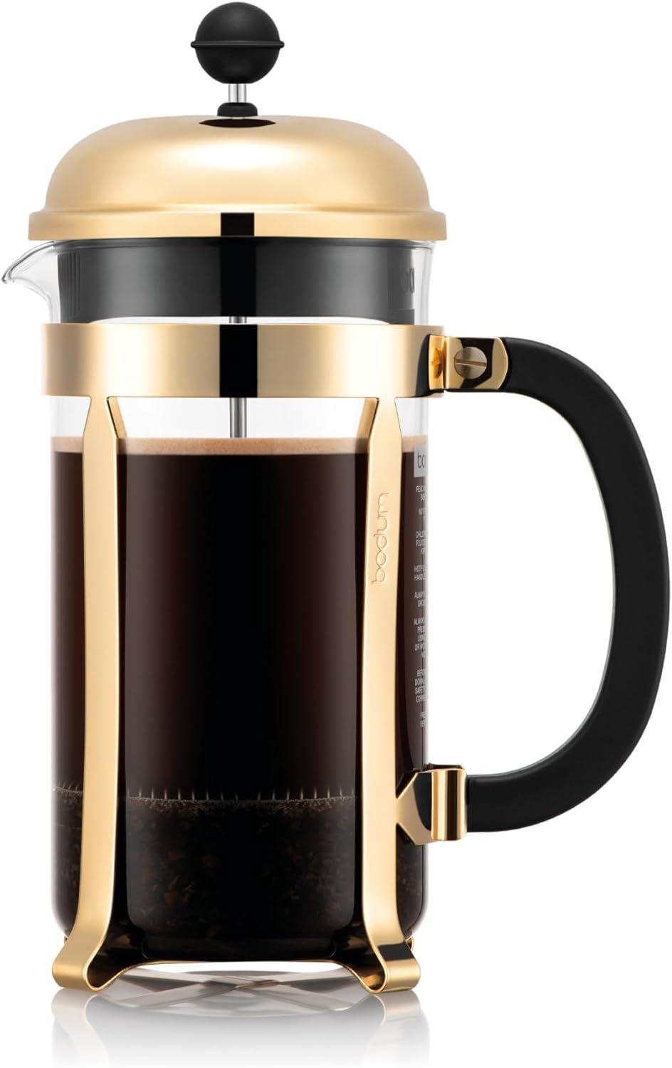 imageBodum 34oz Chambord French Press Coffee Maker HighHeat Borosilicate Glass Stainless Steel Copper Made in PortugalGold