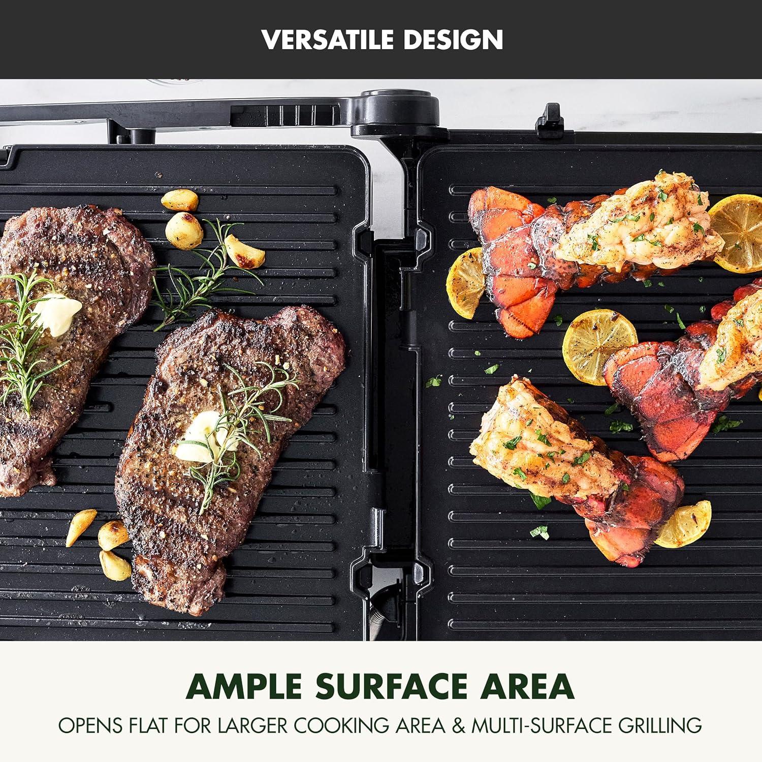 imageGreenPan Elite 7in1 MultiFunction Contact Grill amp Griddle Healthy Ceramic Nonstick Grill amp Waffle Plates Adjustable Shade amp Shear Closed PressOpen Flat Surface PFASFree Cream WhiteGold