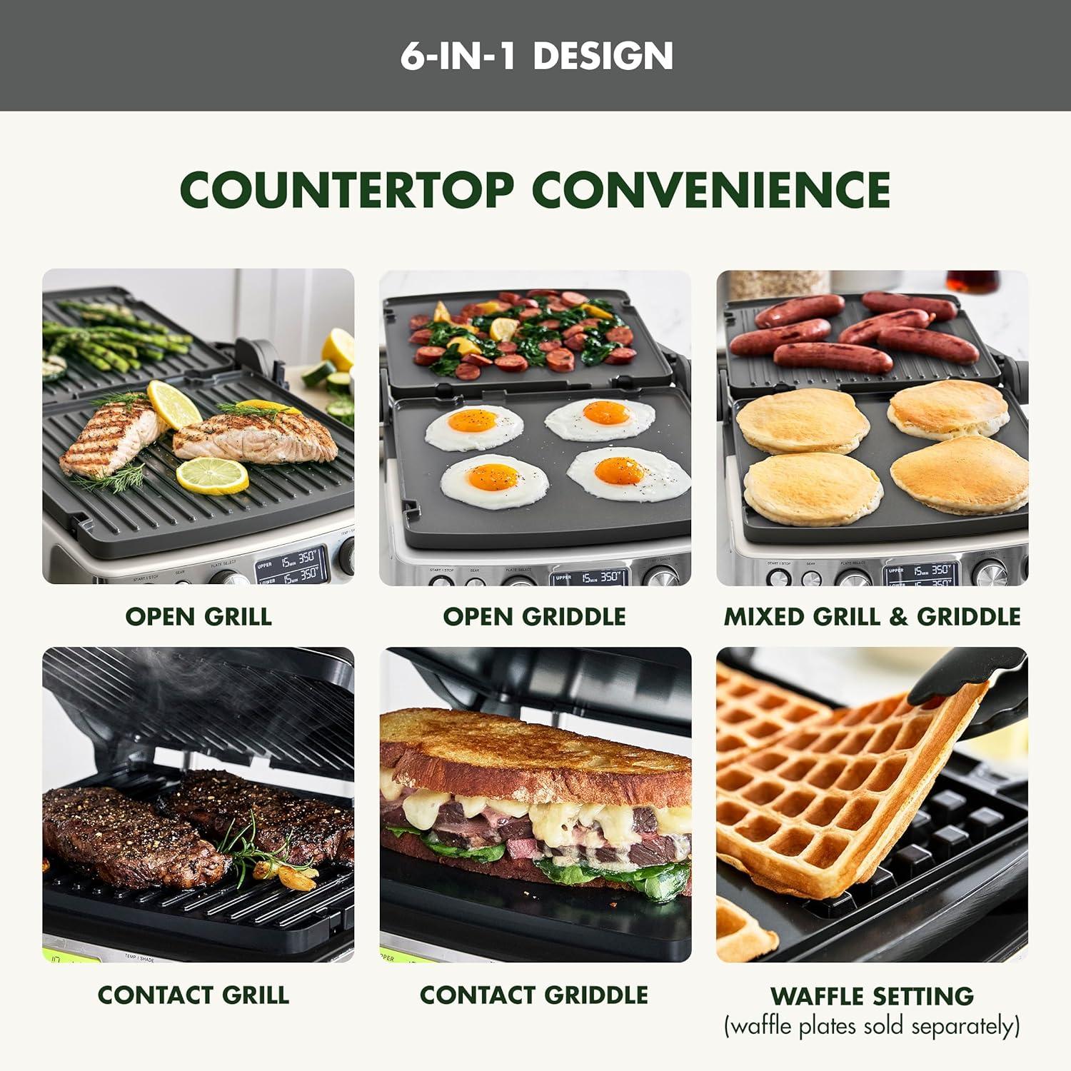 imageGreenPan Elite 7in1 MultiFunction Contact Grill amp Griddle Healthy Ceramic Nonstick Grill amp Waffle Plates Adjustable Shade amp Shear Closed PressOpen Flat Surface PFASFree Cream WhiteGraphite