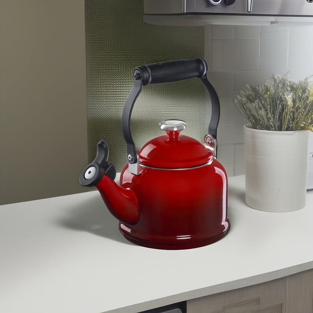 imageLe Creuset Enamel On Steel Demi Tea Kettle with Metal Finishes 125 qt FlameCerise