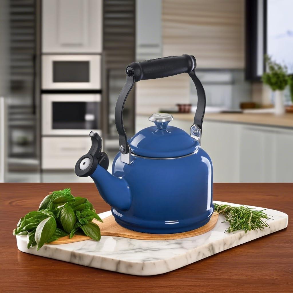 imageLe Creuset Enamel On Steel Demi Tea Kettle with Metal Finishes 125 qt FlameMarseille