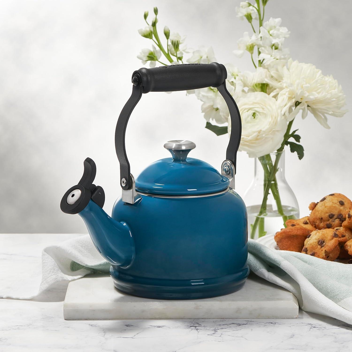 imageLe Creuset Enamel On Steel Demi Tea Kettle with Metal Finishes 125 qt FlameWhite