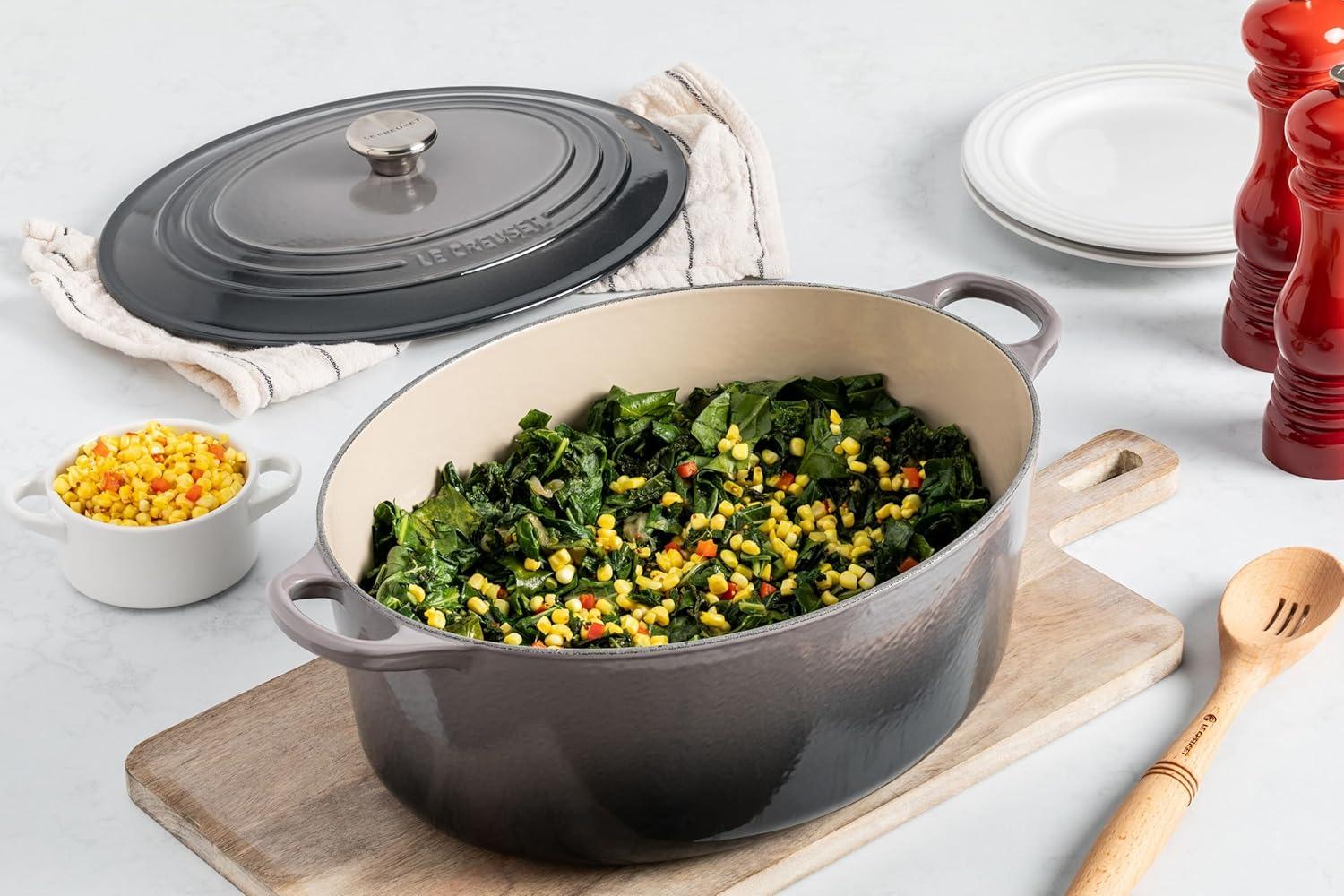 imageLe Creuset Enameled Cast Iron Signature Oval Dutch Oven 95 qt CeriseOyster