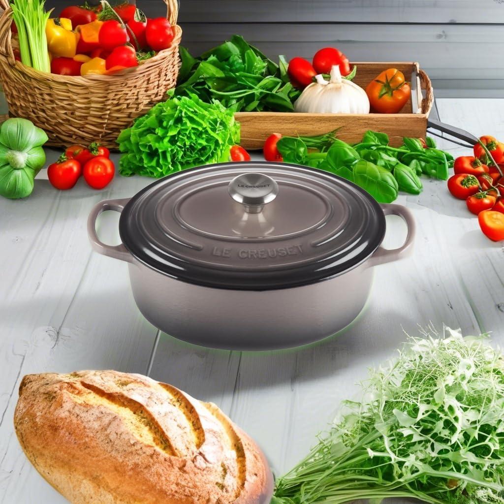 imageLe Creuset Enameled Cast Iron Signature Oval Dutch Oven 95 qt CeriseOyster