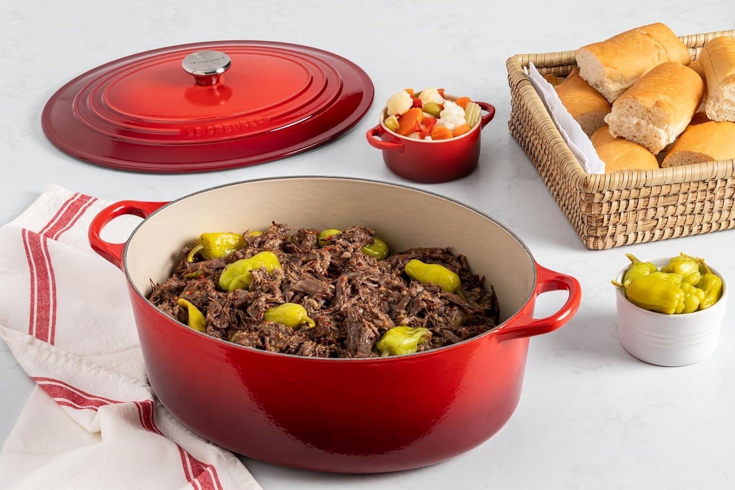 imageLe Creuset Enameled Cast Iron Signature Oval Dutch Oven 95 qt CeriseSea Salt