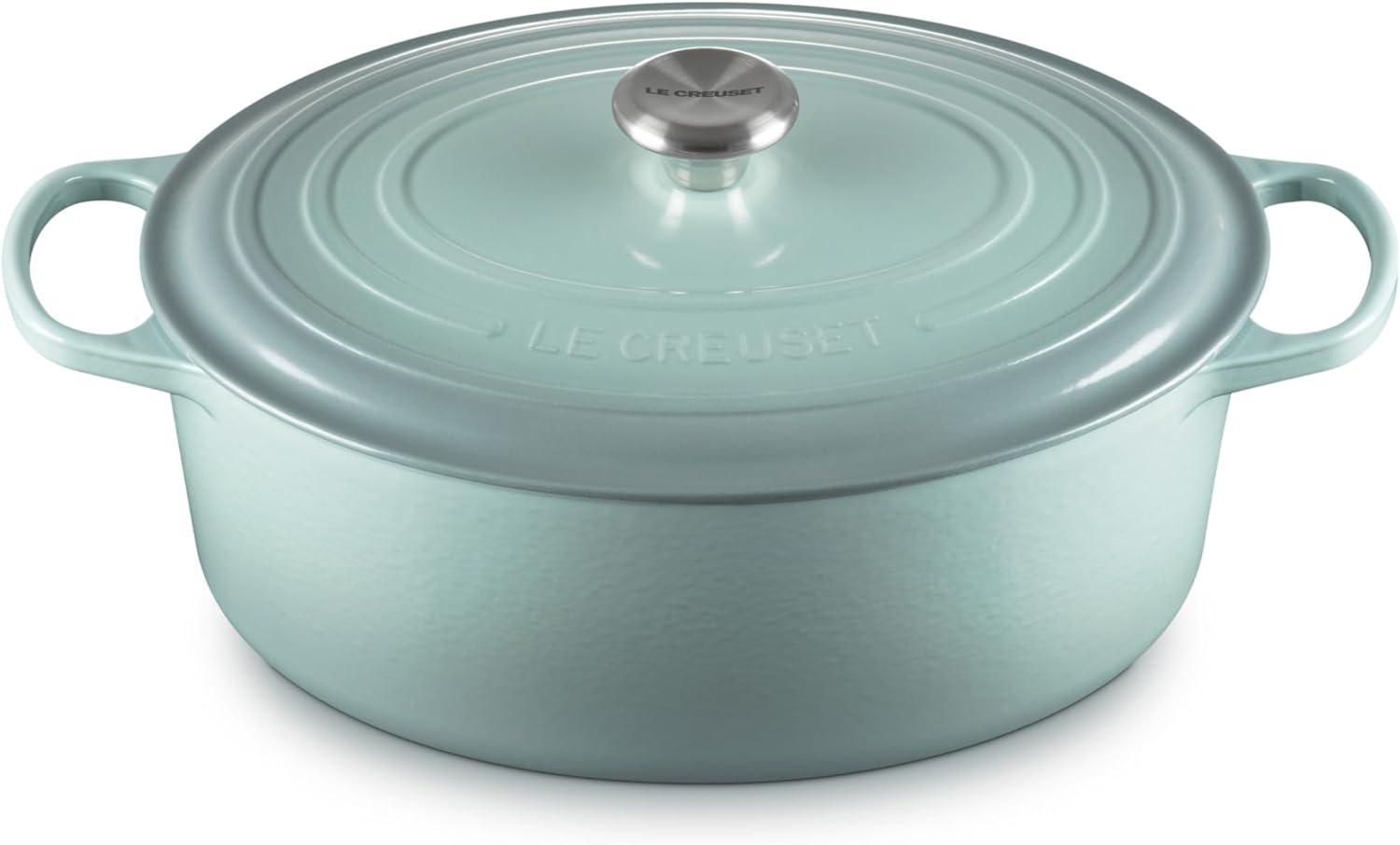imageLe Creuset Enameled Cast Iron Signature Oval Dutch Oven 95 qt CeriseSea Salt