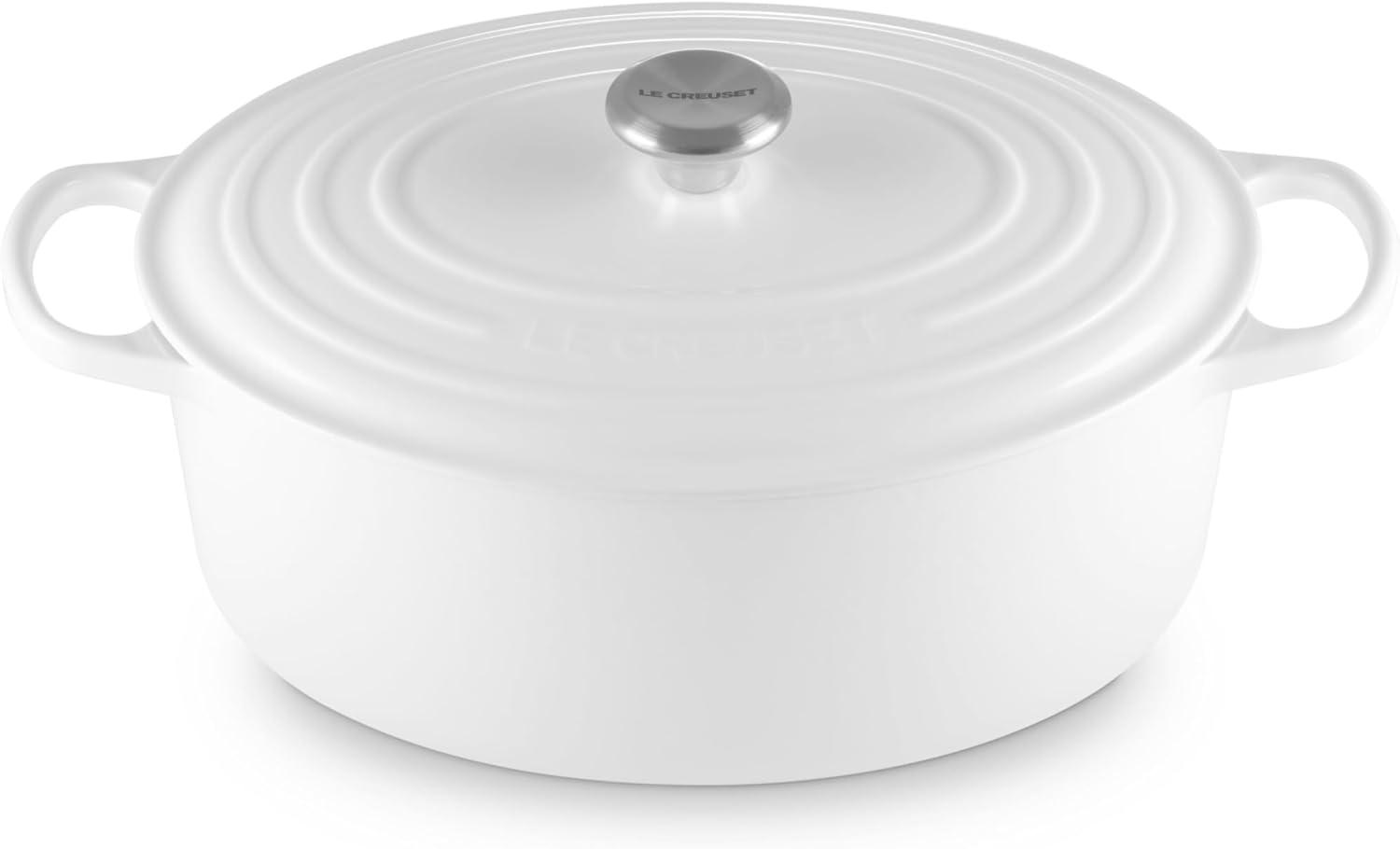 imageLe Creuset Enameled Cast Iron Signature Oval Dutch Oven 95 qt CeriseWhite