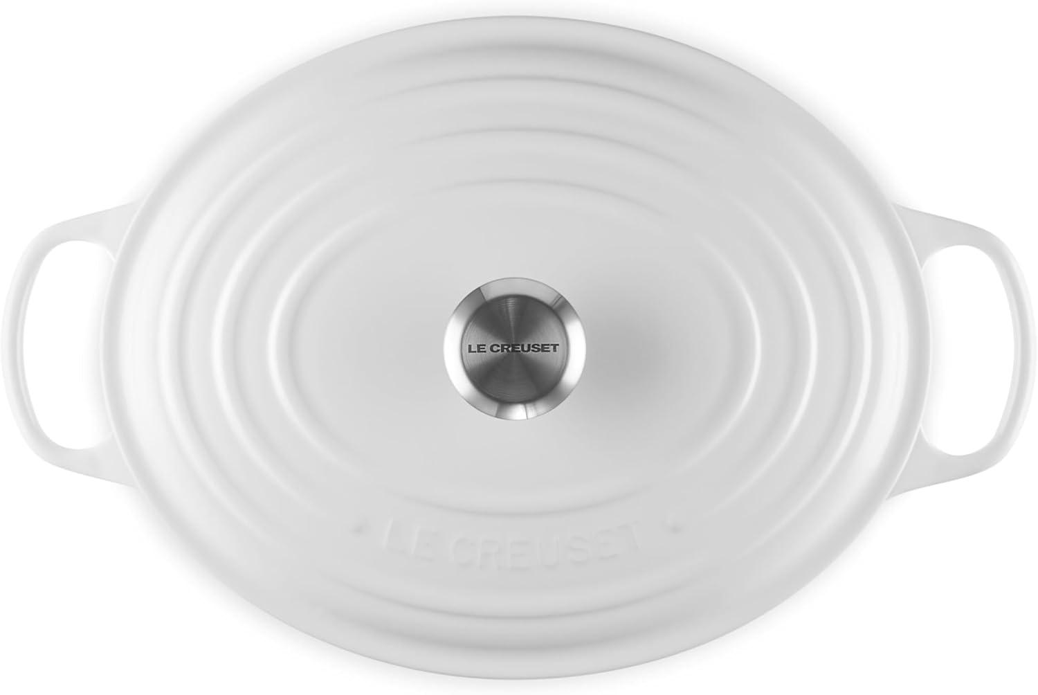 imageLe Creuset Enameled Cast Iron Signature Oval Dutch Oven 95 qt CeriseWhite