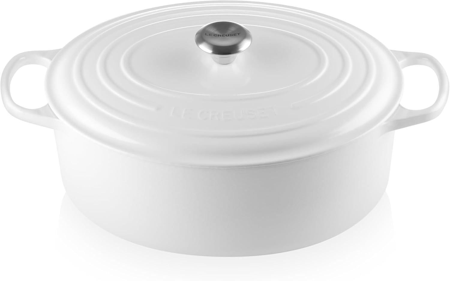 imageLe Creuset Enameled Cast Iron Signature Oval Dutch Oven 95 qt CeriseWhite