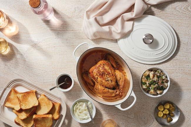 imageLe Creuset Enameled Cast Iron Signature Oval Dutch Oven 95 qt CeriseWhite