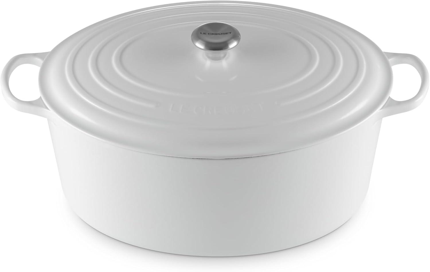 imageLe Creuset Enameled Cast Iron Signature Oval Dutch Oven 95 qt CeriseWhite