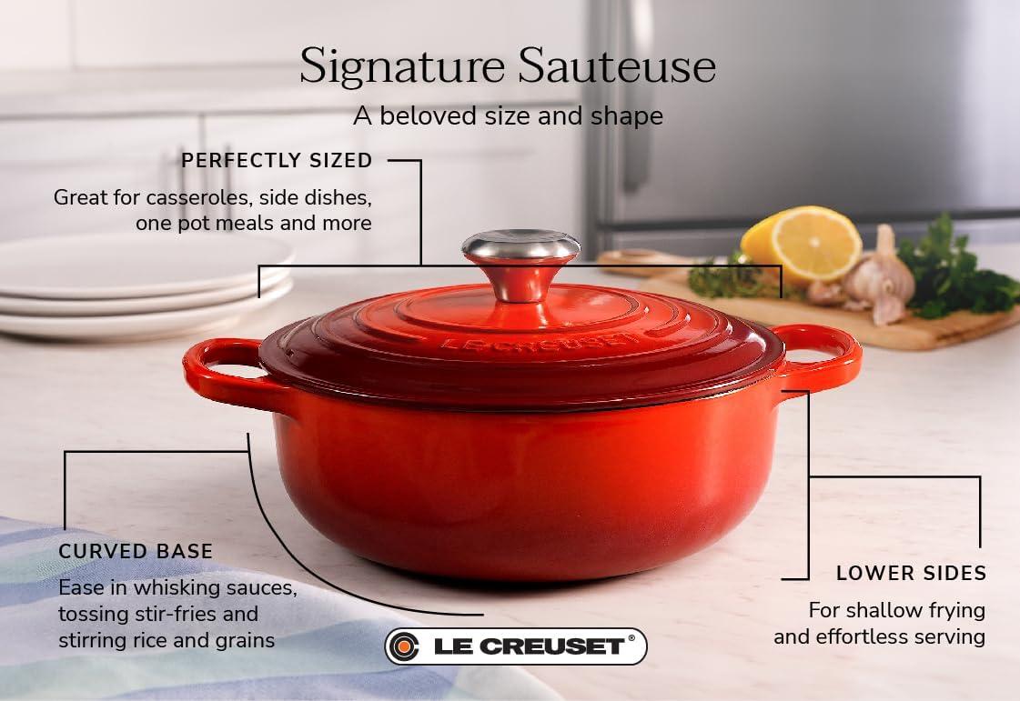 imageLe Creuset Enameled Cast Iron Signature Sauteuse Oven 35 qt OysterWhite