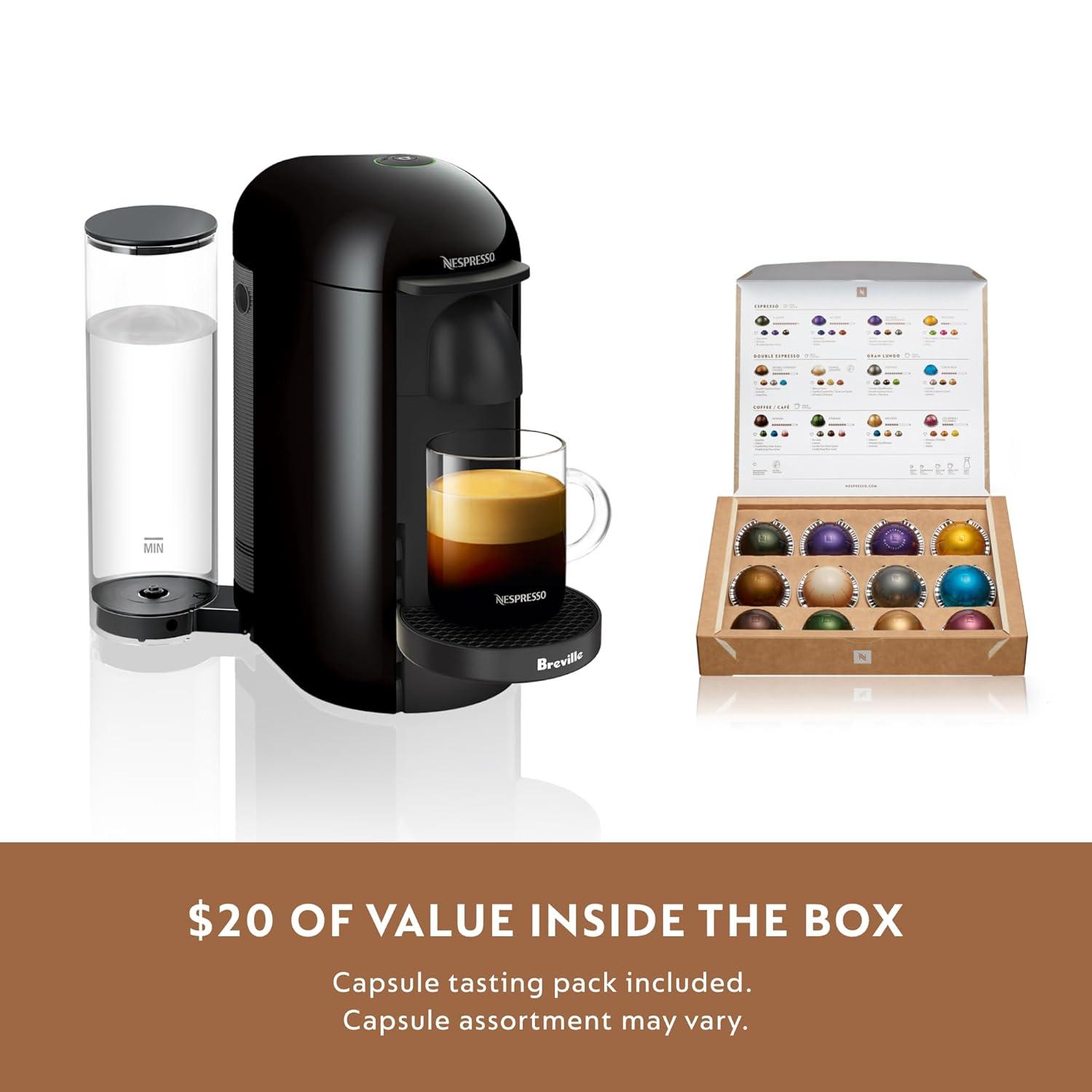 imageNespresso Vertuo Plus Deluxe Coffee and Espresso Maker by Breville Piano Black with Aeroccino Milk FrotherInk Black