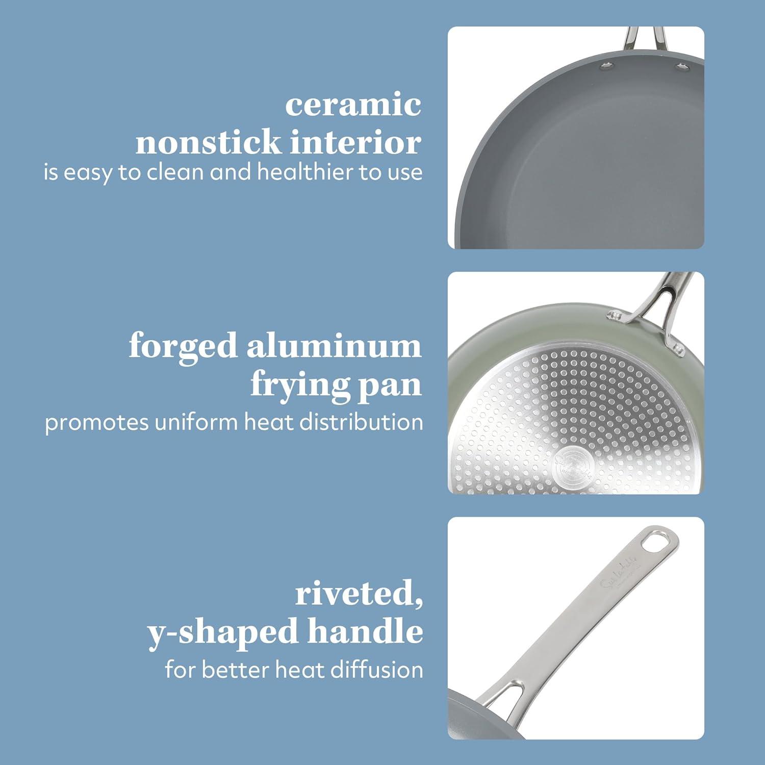 imageSur La Table Kitchen Essentials Large 12 Inch Fry Pan PFA Free Titanium Ceramic Nonstick Interior Forged Aluminum Cookware Frying Pan Green Induction CompatibleGreen