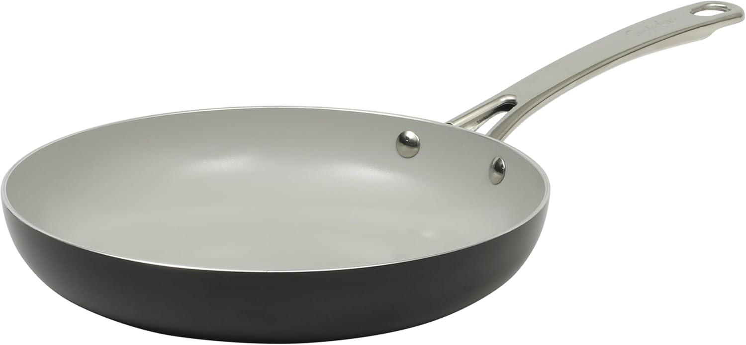 imageSur La Table Kitchen Essentials Potluck Porch 10 Piece PFA Free Ceramic Non stick Interior Forged Aluminum Cookware Pots and Pans Set WAluminum Lids Linen White Induction CompatibleBlack
