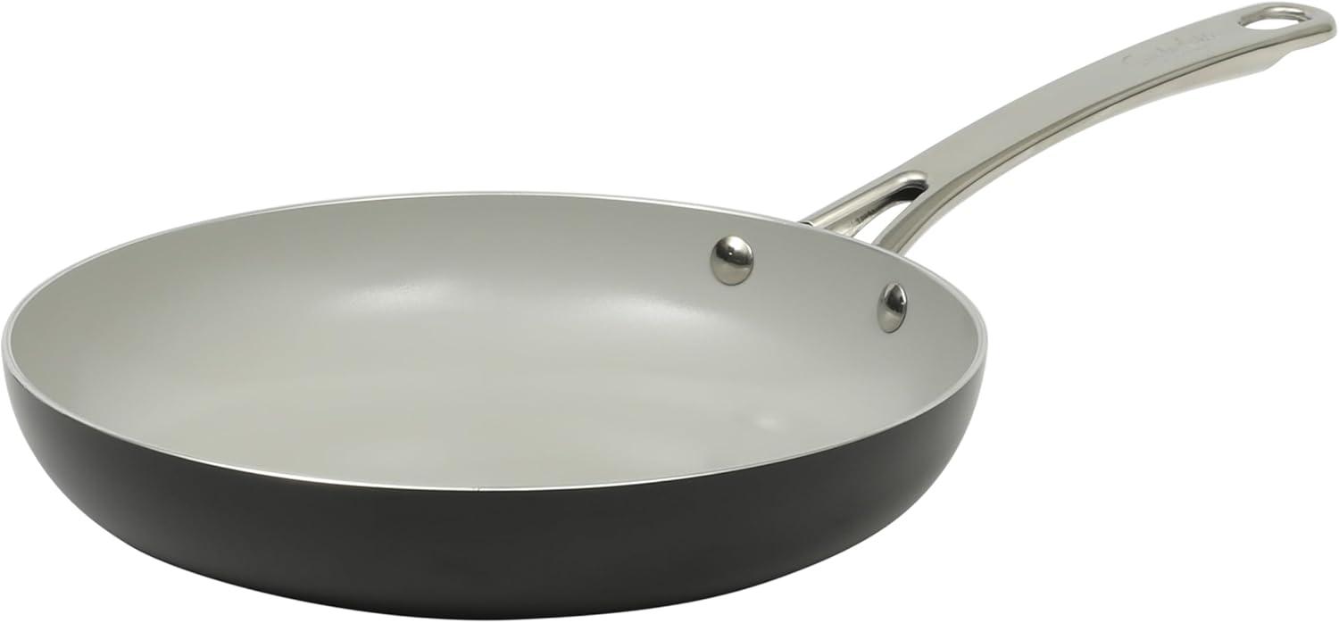 imageSur La Table Kitchen Essentials Potluck Porch 10 Piece PFA Free Ceramic Non stick Interior Forged Aluminum Cookware Pots and Pans Set WAluminum Lids Linen White Induction CompatibleBlack