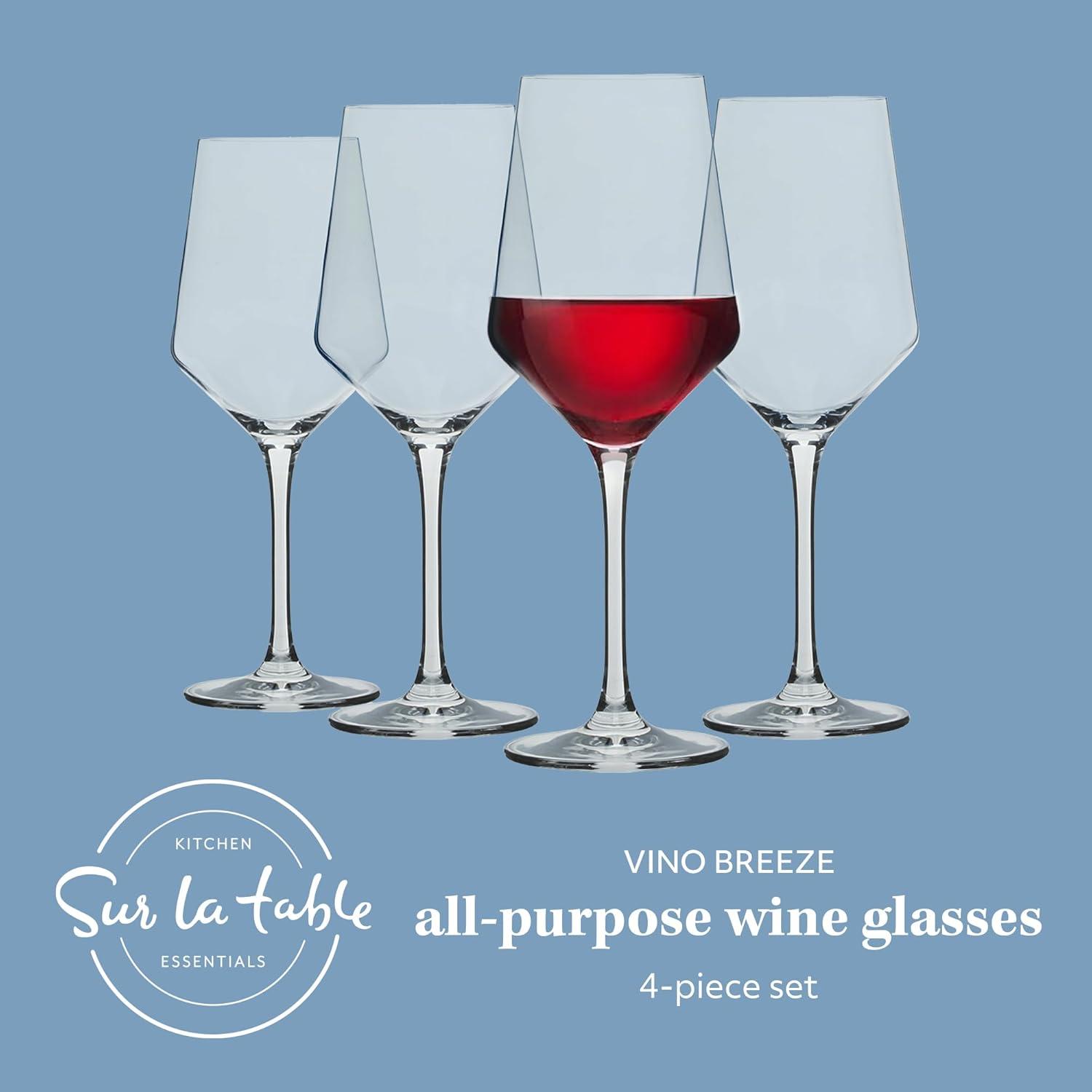 imageSur La Table Kitchen Essentials Vino Breeze Crystal Clear 14 OZ 4 Pack All Purpose White Wine Glass With Modern Curve SilhouetteGlass