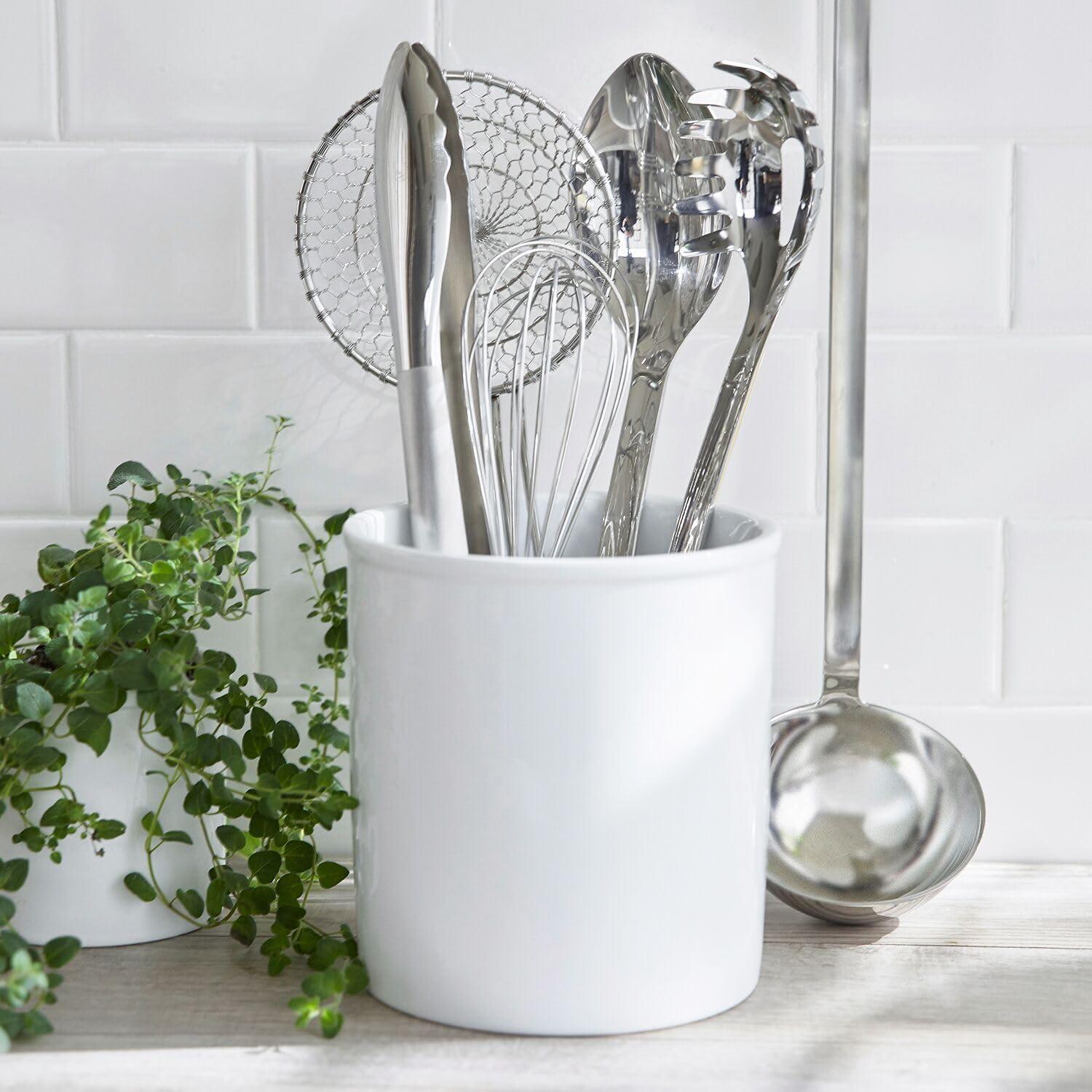 imageSur La Table White Porcelain Utensil Crock Countertop Holder for Cooking Tools Classic Kitchen Organizer Dishwasher Minimalist Design Matches Any Decor
