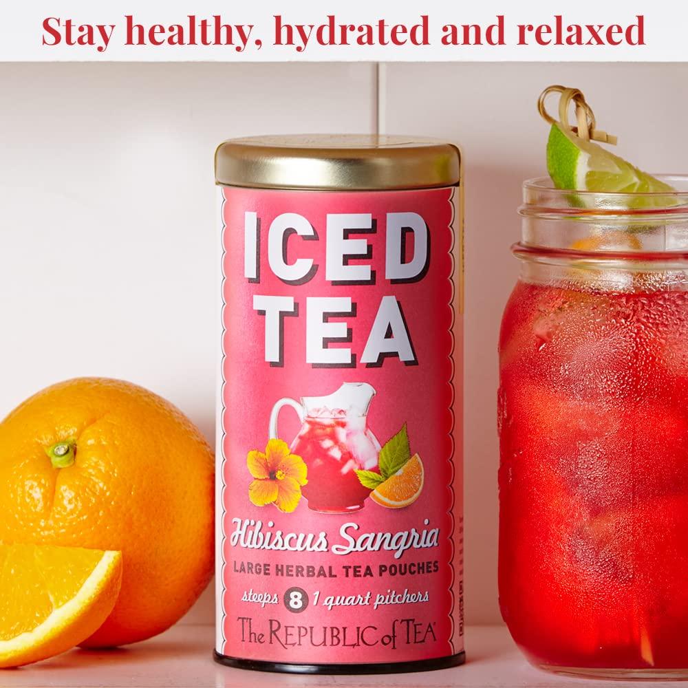 imageThe Republic of Tea Hibiscus Sangria Iced Herbal Tea 8 Large QuartSized Iced Tea Pouches Naturally Caffeine Free