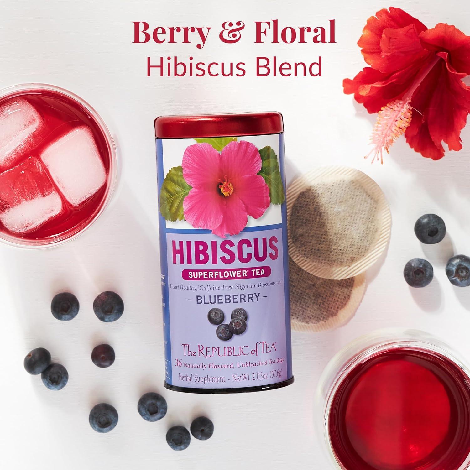 imageThe Republic of Tea Hibiscus Blueberry Superflower Herbal Tea 36 Tea Bag Tin36 Count Pack of 1