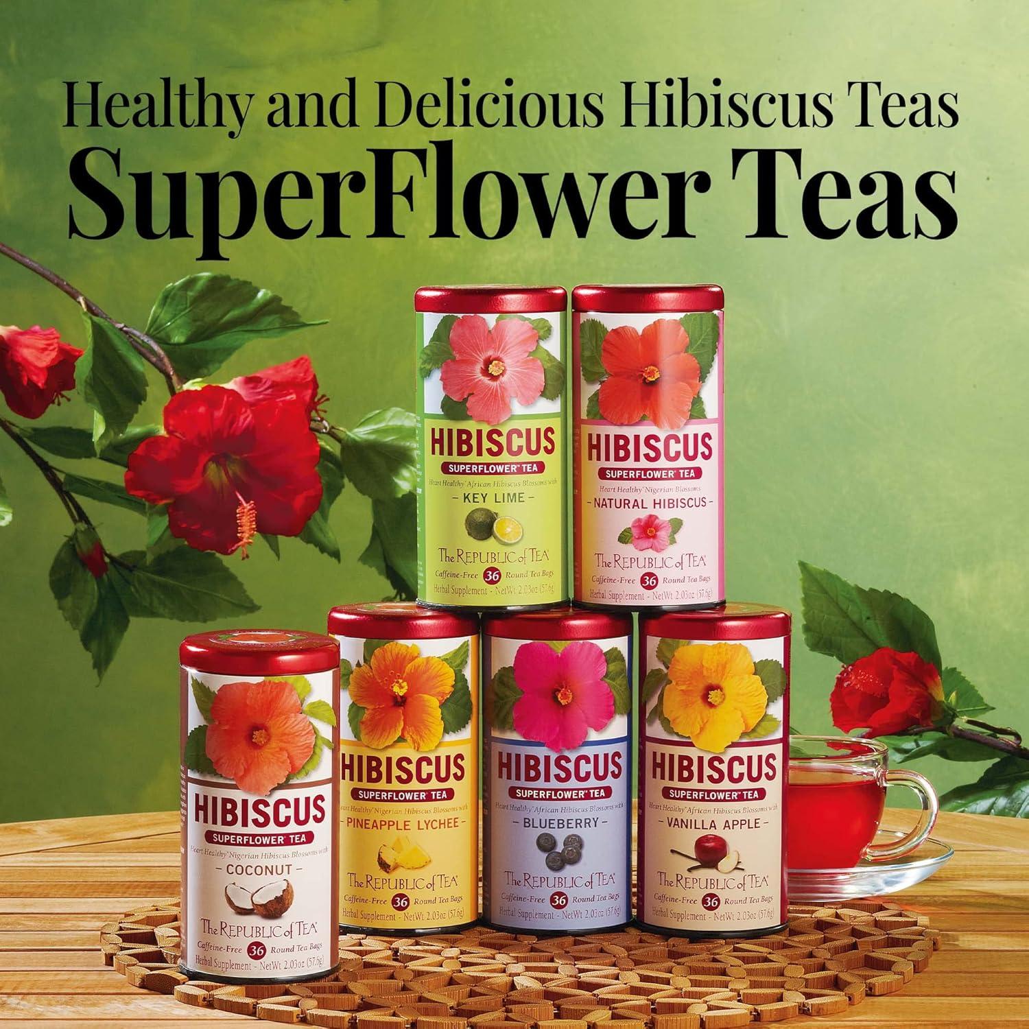 imageThe Republic of Tea Hibiscus Blueberry Superflower Herbal Tea 36 Tea Bag Tin36 Count Pack of 1