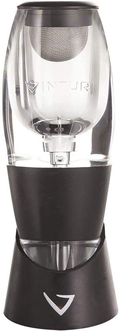 imageVinturi Wine Aerator Pourer and Decanter for Red Wines Patented Design Perfectly Aerates Wines By The Glass or Bottle With Distinctive Sound Includes NoDrip Base amp Sediment Screen Black