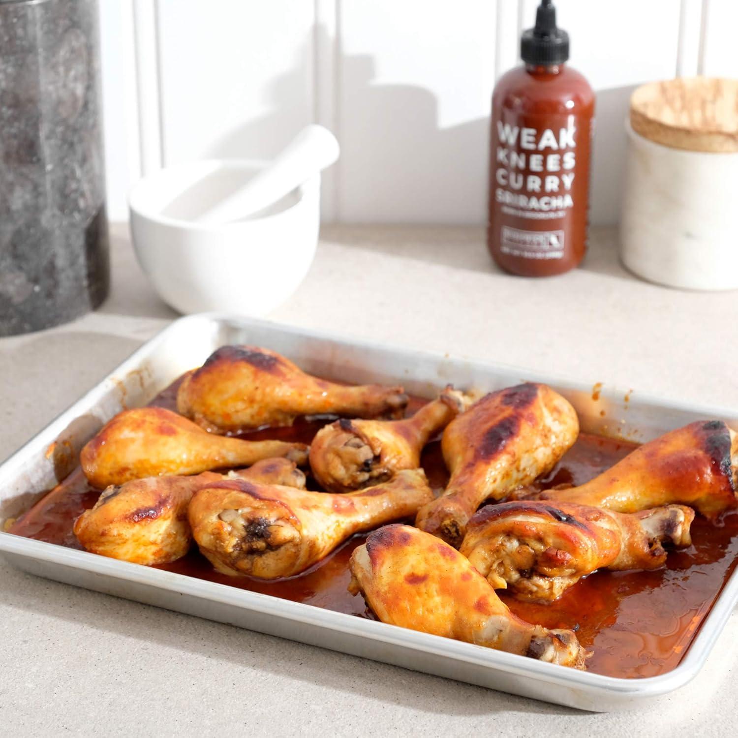 imageWeak Knees Gochujang Sriracha Hot Sauce Infused with Bold Korean Gochujang Paste amp Classic Spicy Sriracha Made in the USA 105oz Squeeze BottleCurry Sriracha 105oz
