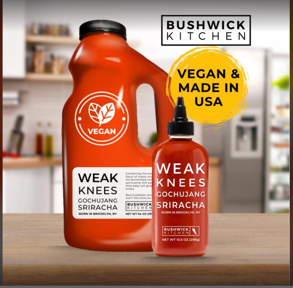 imageWeak Knees Gochujang Sriracha Hot Sauce Infused with Bold Korean Gochujang Paste amp Classic Spicy Sriracha Made in the USA 105oz Squeeze BottleCurry Sriracha 105oz