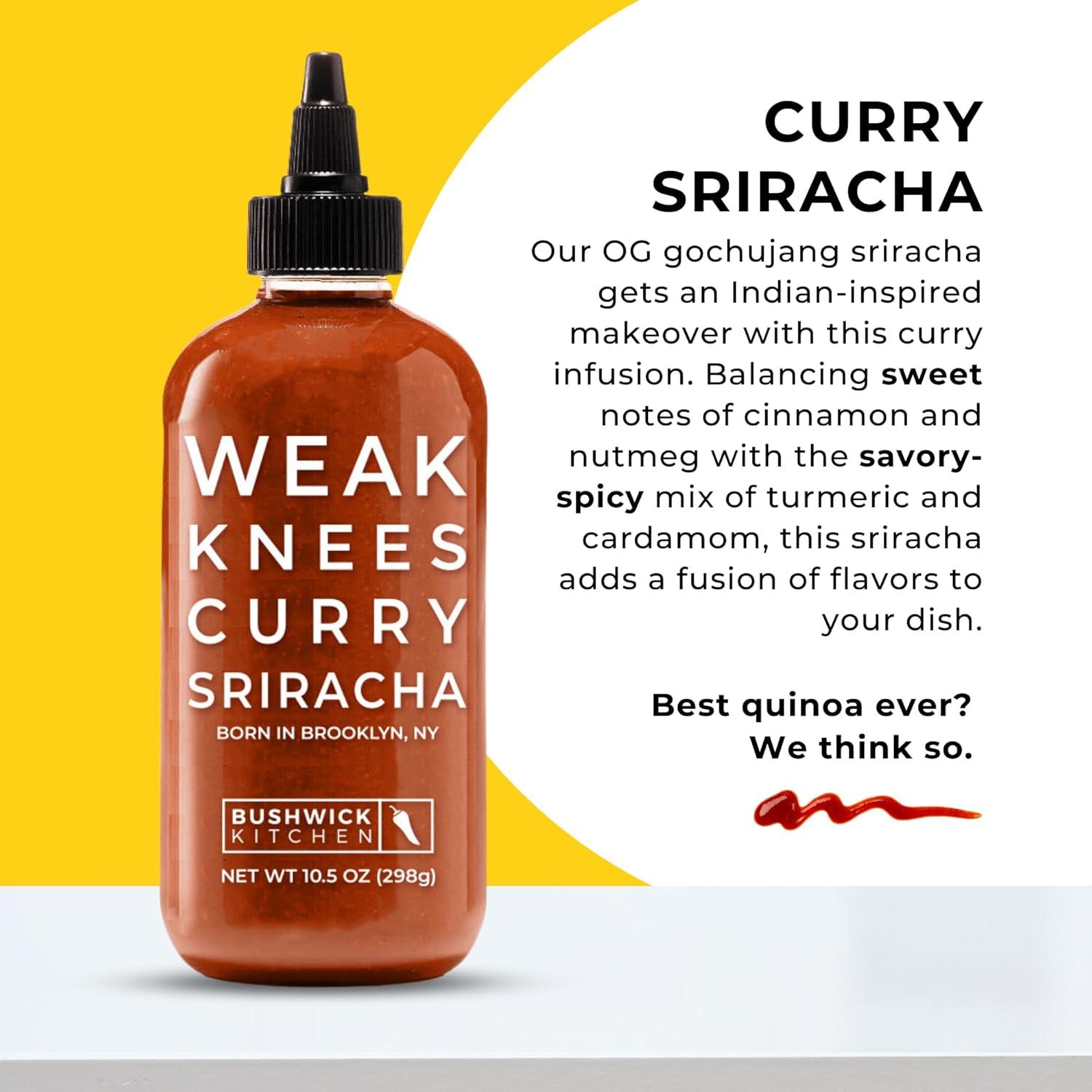 imageWeak Knees Gochujang Sriracha Hot Sauce Infused with Bold Korean Gochujang Paste amp Classic Spicy Sriracha Made in the USA 105oz Squeeze BottleCurry Sriracha 105oz