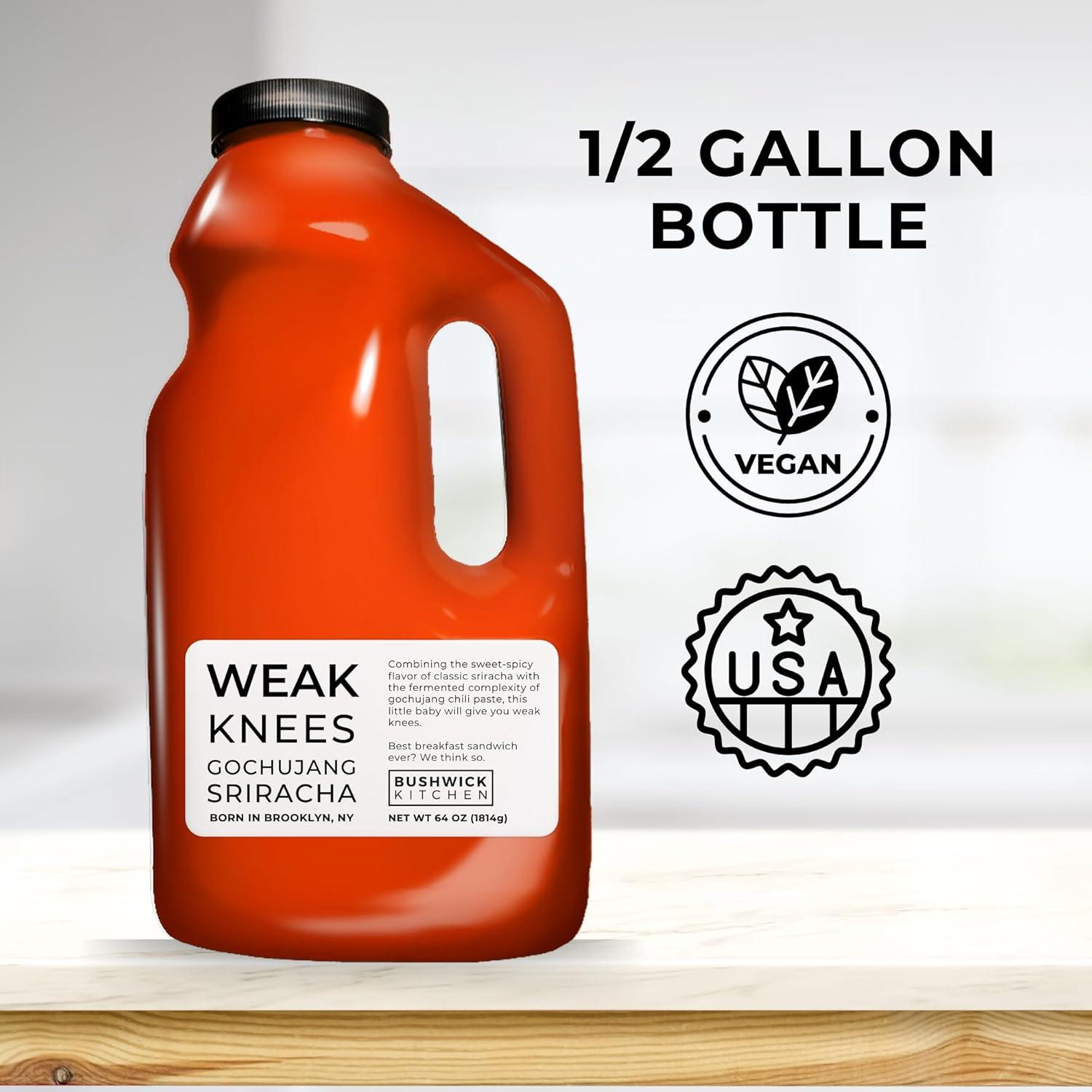 imageWeak Knees Gochujang Sriracha Hot Sauce Infused with Bold Korean Gochujang Paste amp Classic Spicy Sriracha Made in the USA 105oz Squeeze BottleGochujang Sriracha 64oz