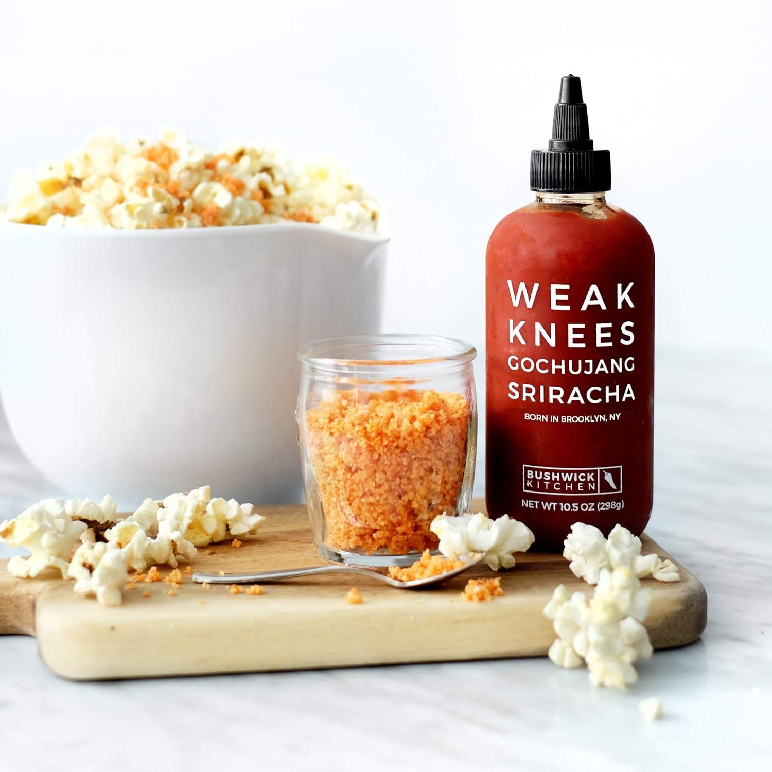 imageWeak Knees Gochujang Sriracha Hot Sauce Infused with Bold Korean Gochujang Paste amp Classic Spicy Sriracha Made in the USA 105oz Squeeze BottleGochujang Sriracha 105oz