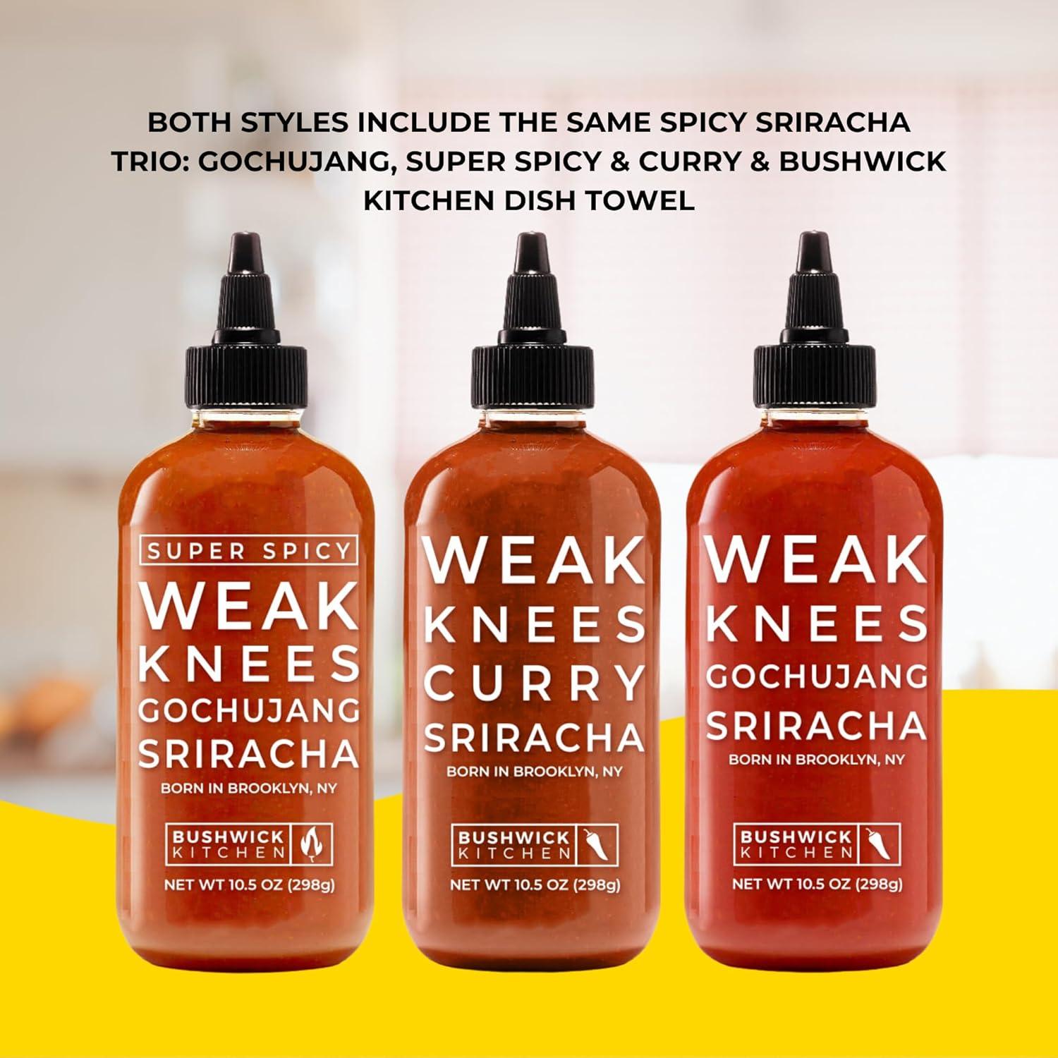imageWeak Knees Gochujang Sriracha Hot Sauce Infused with Bold Korean Gochujang Paste amp Classic Spicy Sriracha Made in the USA 105oz Squeeze BottleSriracha Sampler Gift Set