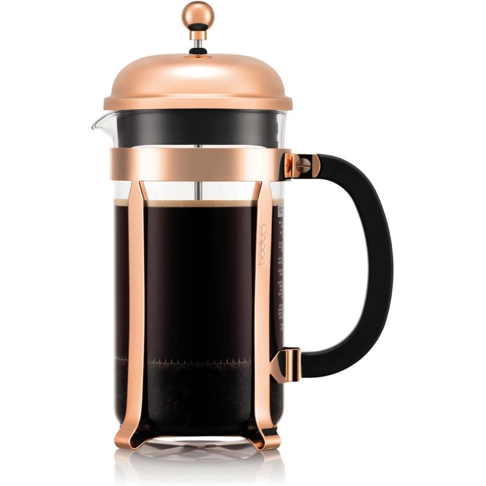 imageBodum 34oz Chambord French Press Coffee Maker HighHeat Borosilicate Glass Stainless Steel Copper  Made in PortugalCopper