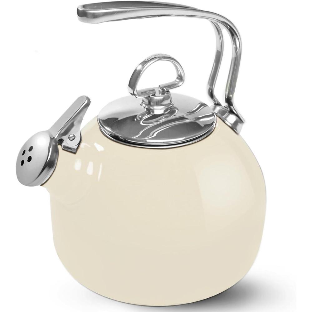imageChantal Classic Teakettle 18 QT Enamel On Steel 2Tone Harmonica Whistle Rapid Boil and Even Heating AlmondAlmond