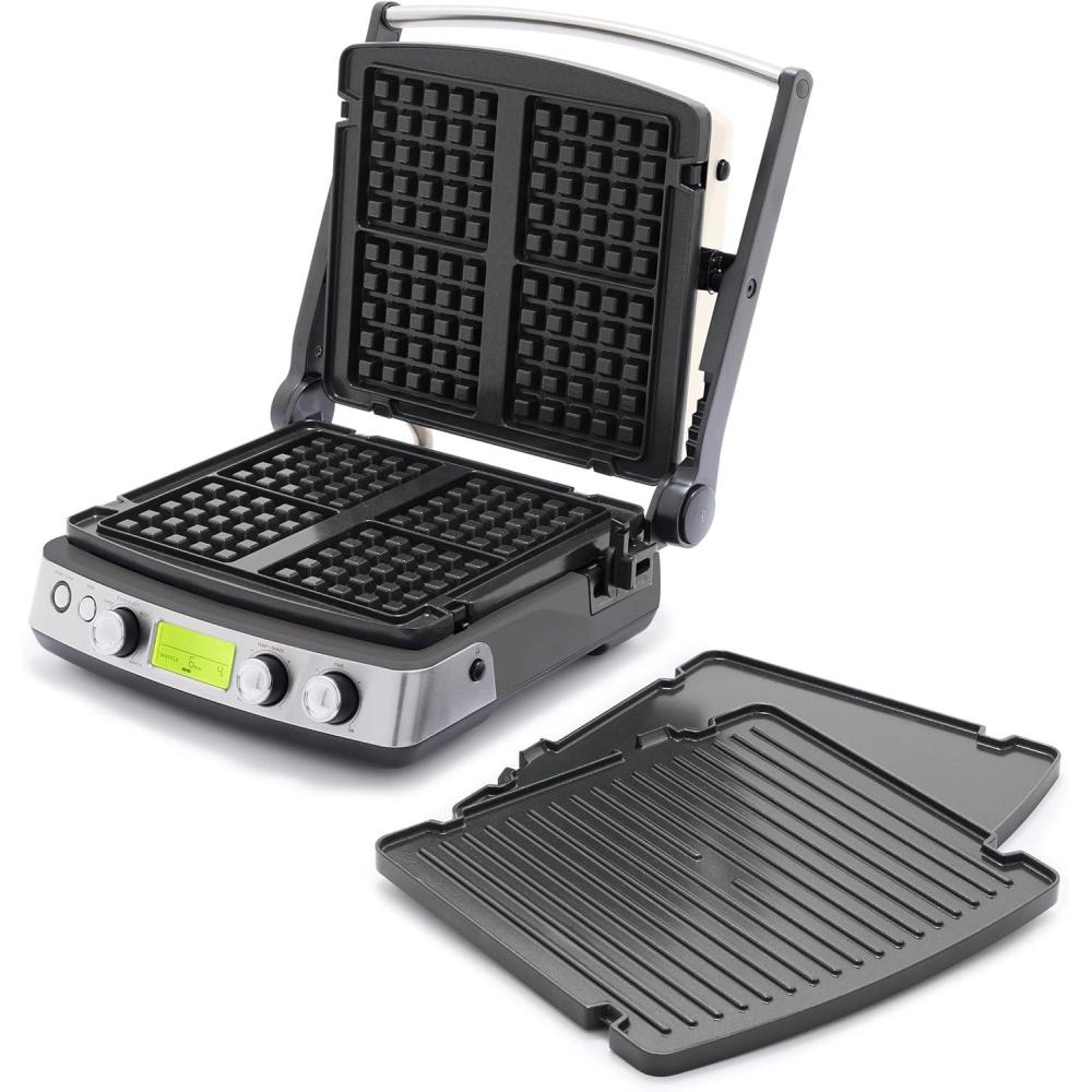 imageGreenPan Elite 7in1 MultiFunction Contact Grill amp Griddle Healthy Ceramic Nonstick Grill amp Waffle Plates Adjustable Shade amp Shear Closed PressOpen Flat Surface PFASFree Cream WhiteGraphite