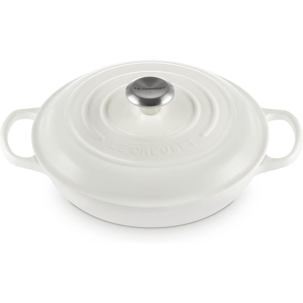 imageLe Creuset Enameled Cast Iron Signature Braiser 35 qt CeriseWhite