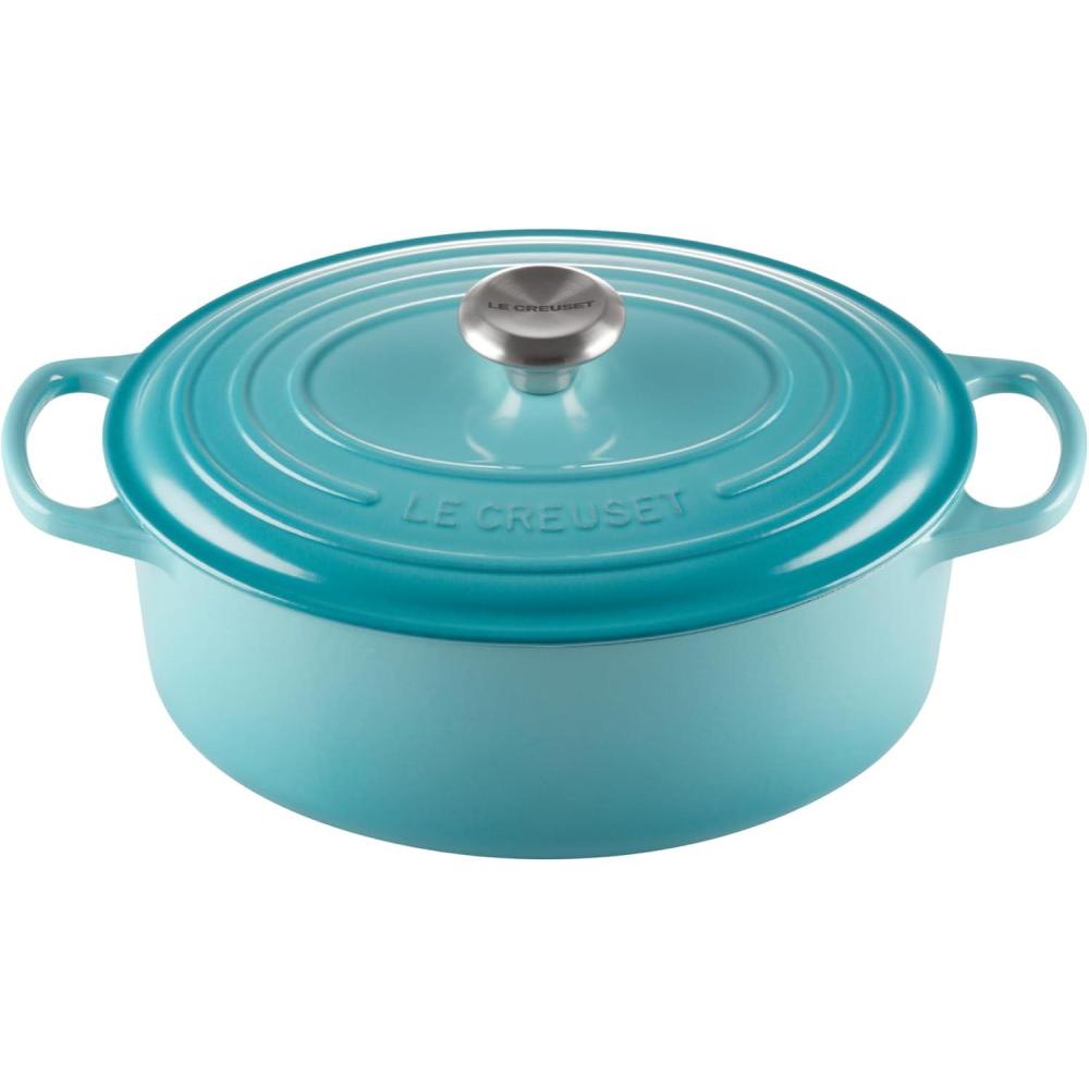 imageLe Creuset Enameled Cast Iron Signature Oval Dutch Oven 95 qt CeriseCaribbean