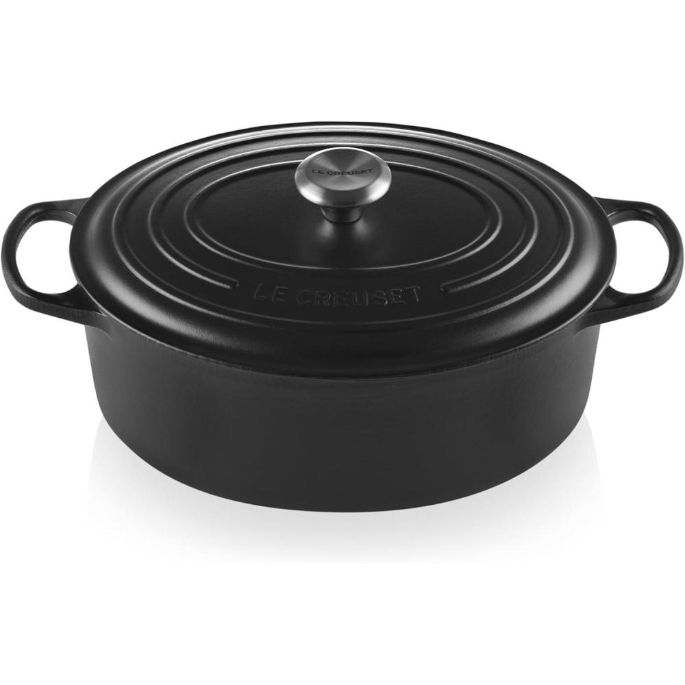 imageLe Creuset Enameled Cast Iron Signature Oval Dutch Oven 95 qt CeriseLicorice