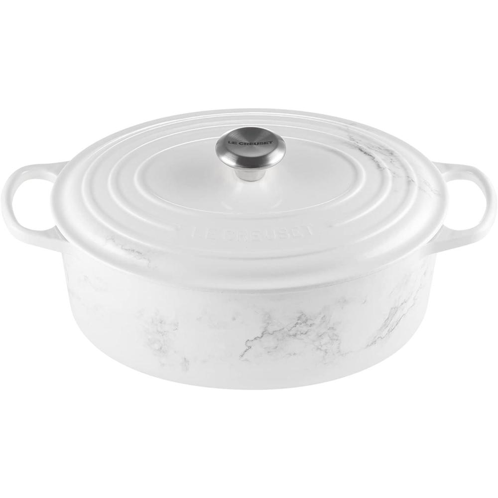 imageLe Creuset Enameled Cast Iron Signature Oval Dutch Oven 95 qt CeriseMarble