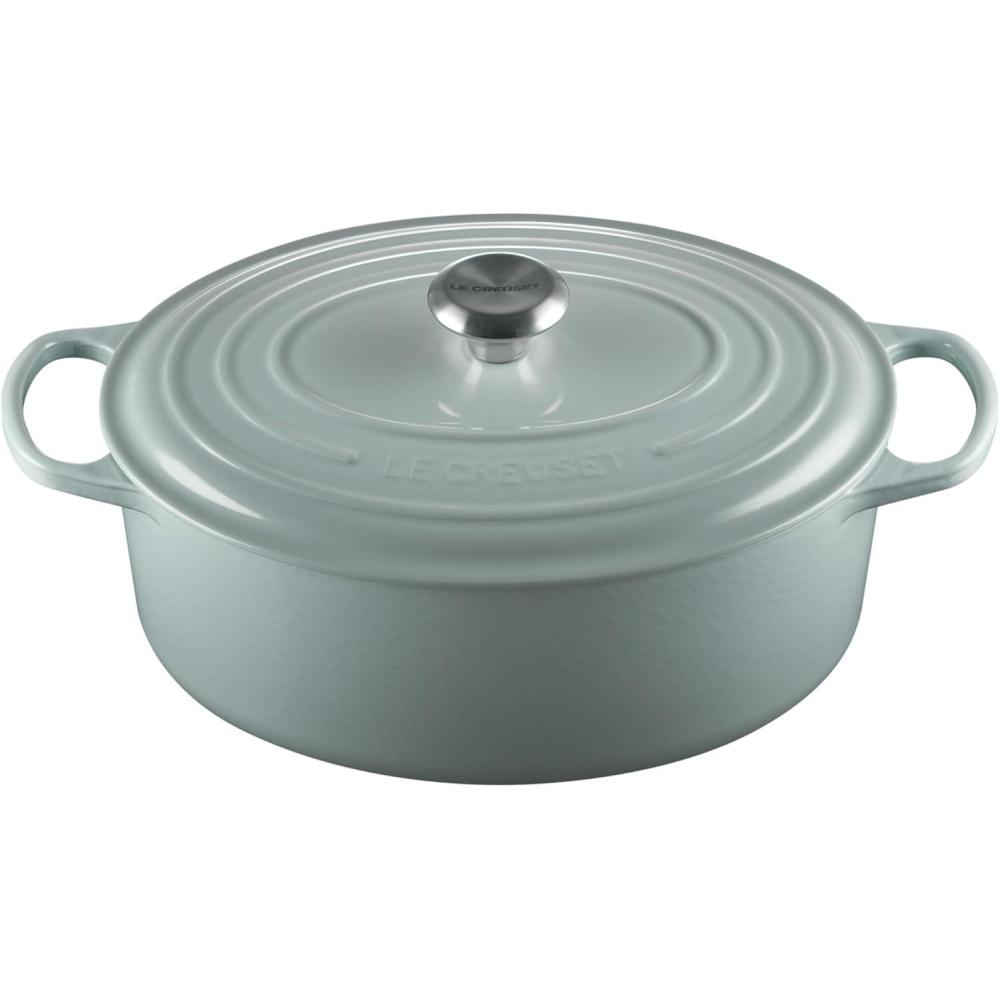imageLe Creuset Enameled Cast Iron Signature Oval Dutch Oven 95 qt CeriseSea Salt