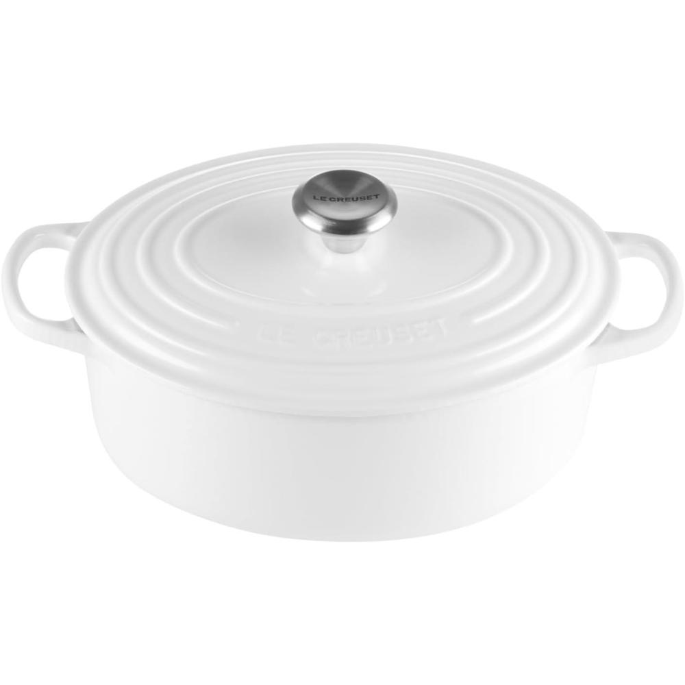 imageLe Creuset Enameled Cast Iron Signature Oval Dutch Oven 95 qt CeriseWhite