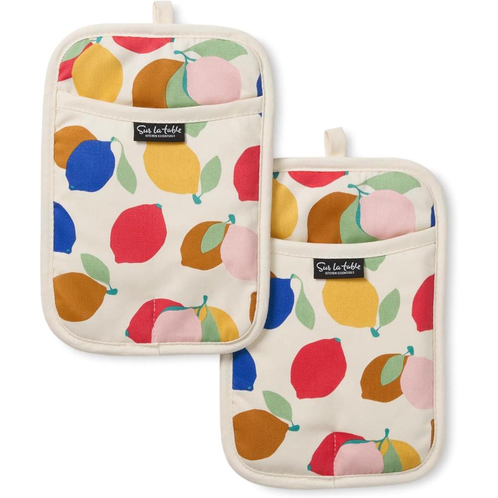 imageSUR LA Table Kitchen Essentials Fresh Blueberries Fruit Potholder 2Pack Set Heat Resistant 100 Cotton Flexible NonSlip Silicone Grip BlueWhite 7x10YellowBlueIvory