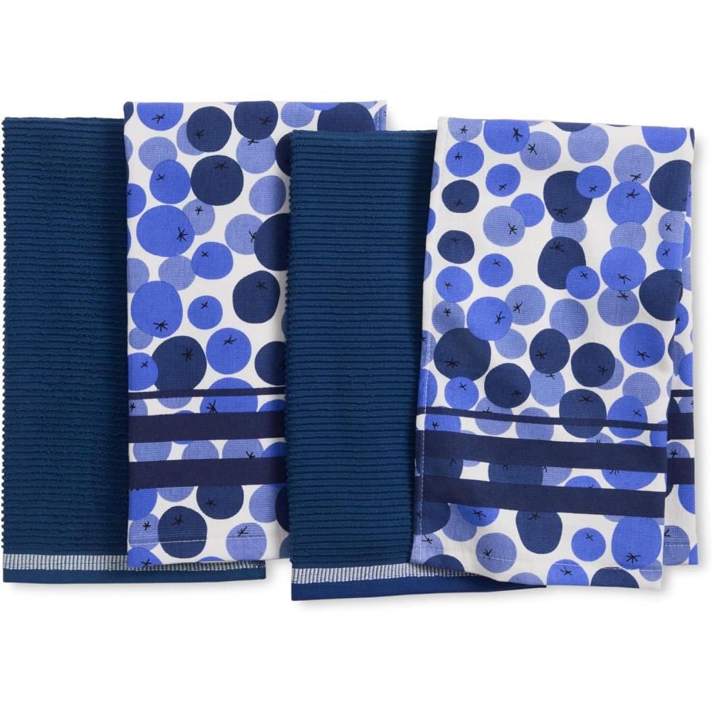 imageSUR LA Table Kitchen Essentials Lemon Zest Citrus Fruit Kitchen Towel 4Pack Set Absorbent 100 Cotton YellowBlueIvory 16x28BlueWhite