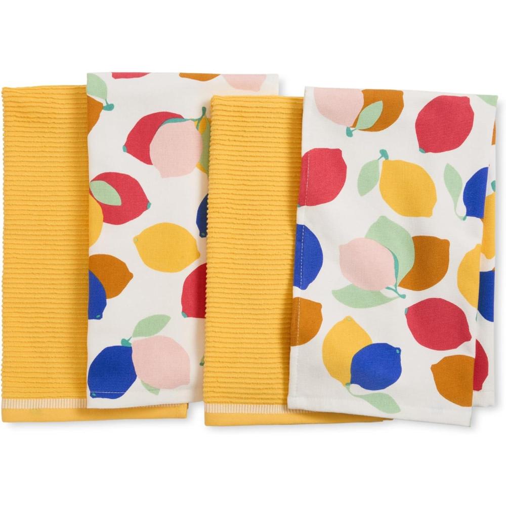 imageSUR LA Table Kitchen Essentials Lemon Zest Citrus Fruit Kitchen Towel 4Pack Set Absorbent 100 Cotton YellowBlueIvory 16x28YellowBlueIvory