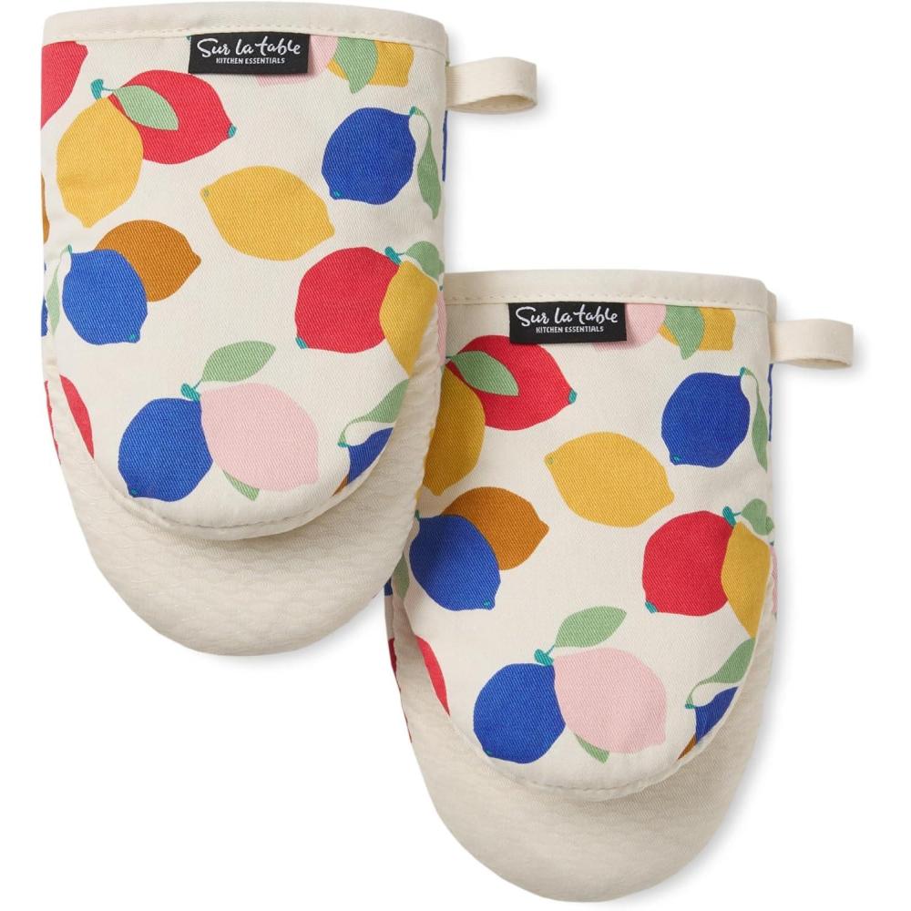 imageSUR LA Table Kitchen Essentials Quirky Strawberries Fruit Mini Oven Mitt 2Pack Set Heat Resistant 100 Cotton Flexible NonSlip Silicone Grip PinkGreenCream 55x8YellowBlueIvory