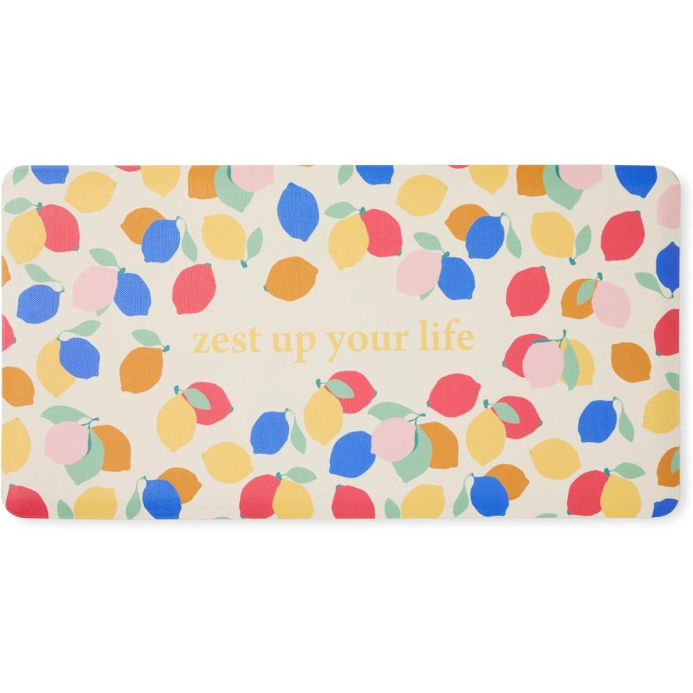 imageSUR LA Table Kitchen Essentials Zest Up Your Life Citrus Fruit Anti Fatigue Comfort Mat Kitchen Mat Standing Desk Mat NonSlip Backing YellowBlueIvory 20x39YellowBlueIvory