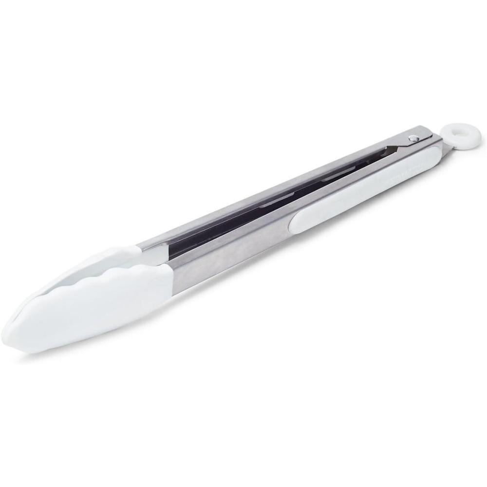 imageSur La Table 12 SiliconeTipped Tongs  Stainless Steel Kitchen Tongs with Nonstick HeatResistant Tips  Locking Handle for Compact Storage BlackWhite